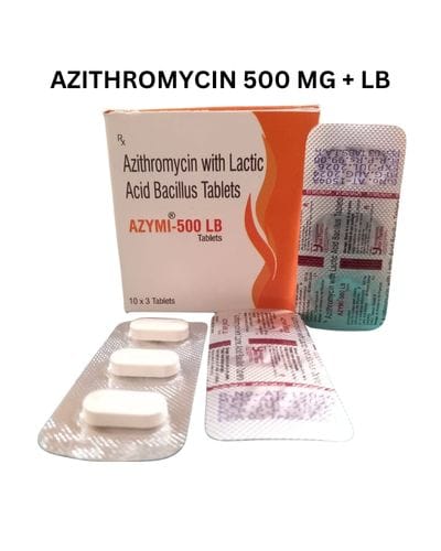 Azymi-500 LB Azithromycin 500mg + Lactic Acid Bacillus Tablets.